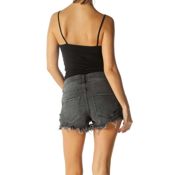 Express Faded Black Distressed Denim Shorts - Picture 2 of 8